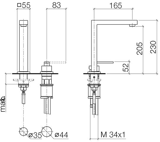 Dornbracht Lot BAR TAP Küchen-Zweilochbatterie mit Einzelrosetten, Auslatung 165mm