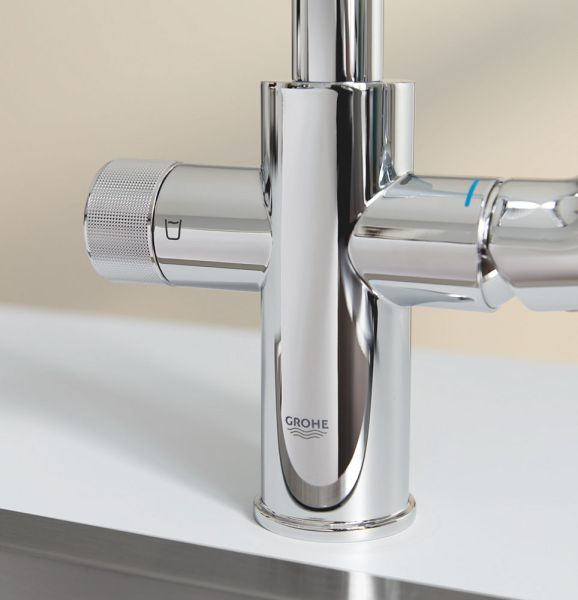 Grohe Blue Pure StartCurve Einzelarmatur, schwenkbarer C-Auslauf mit Filterfunktion, chrom