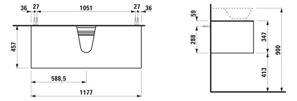 Laufen The New Classic Schubladenelement 118cm, 1 Schublade, Ausschnitt Mitte, zu H81685 2