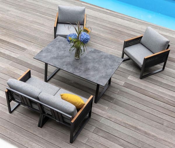 KETTLER OCEAN SKID Casual Dining Esstisch-Set für 4 Personen, anthrazit/hellgrau meliert