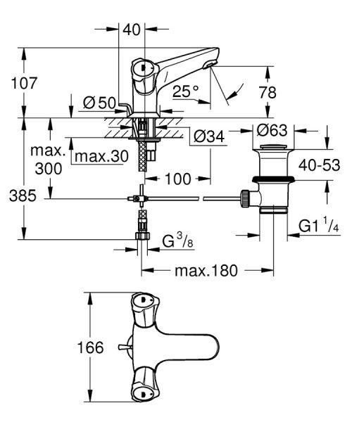 Grohe Costa L Waschtisch-Einlochbatterie mit Zugstangen-Ablaufgarnitur, chrom