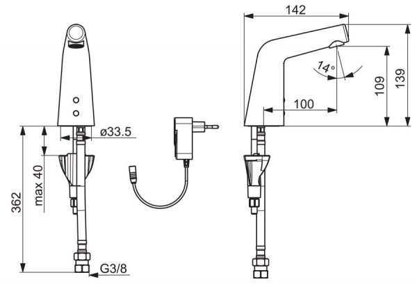 Hansa Hansadesigno Style Waschtisch-Elektronik-Batterie für Kalt-/Mischwasser-Anschluss, Netzbetrieb