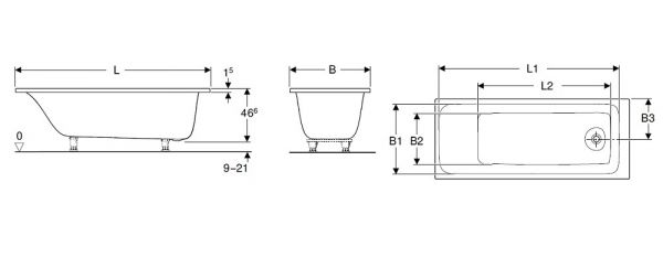 Geberit Tawa Rechteck-Badewanne Duo, schmaler Rand, 170x75cm, weiß 554131011_4