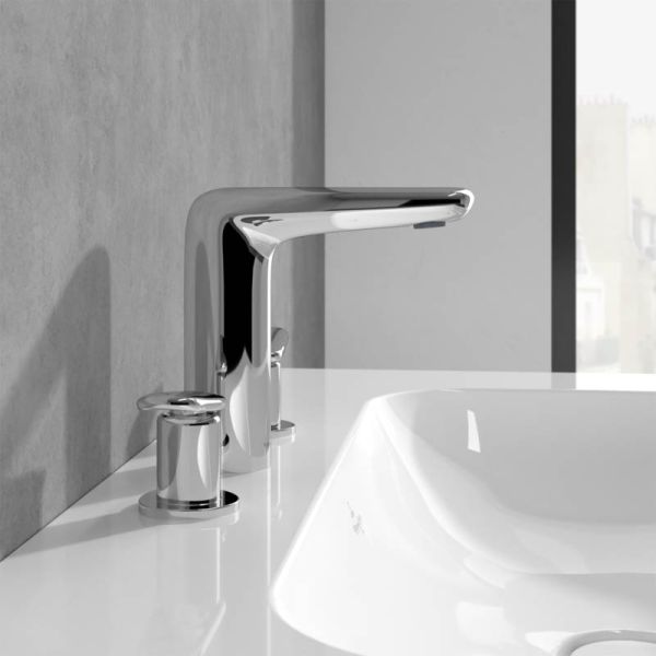 Villeroy&Boch Antao Dreiloch-Waschtischarmatur mit Push-Open Ablaufgarnitur