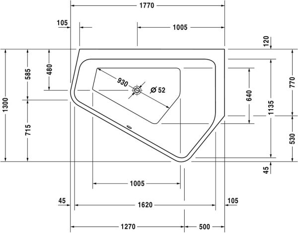 Duravit Paiova 5 Eck-Einbau-Badewanne 177x130cm, Ecke rechts, weiß