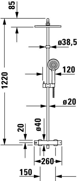 Duravit B.2 D-Neo Shower System Duschsystem mit Brausethermostat chrom B24280008010 Zeichnung 1