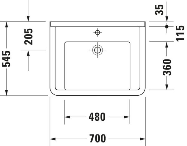 Duravit Starck 3 Waschtisch rechteckig 70x54,5cm, mit 1 Hahnloch, mit Überlauf, WonderGliss, weiß 03097000001