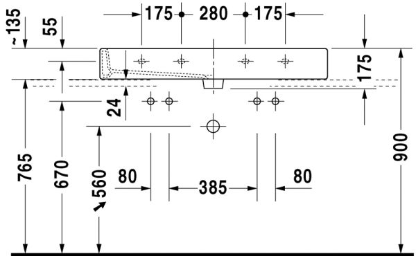 Duravit Vero Waschtisch 100x47cm, 2 Hahnlöcher, mit Überlauf, geschliffen, weiß 0454100026