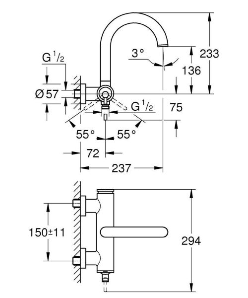 Grohe Atrio Wannenarmatur Aufputz C-Auslauf