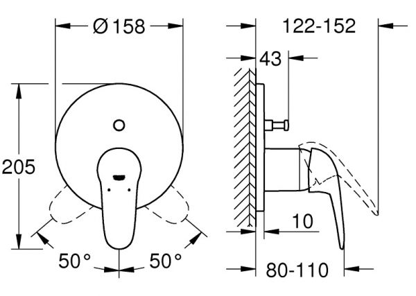 Grohe Eurostyle Einhand-Wannenbatterie, geschlossener Hebelgriff, chrom