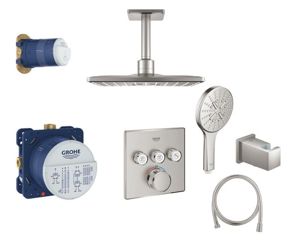 Grohe Grohtherm SmartControl Duschsystem Rainshower 310, Kopfbrause Deckenmontage, supersteel