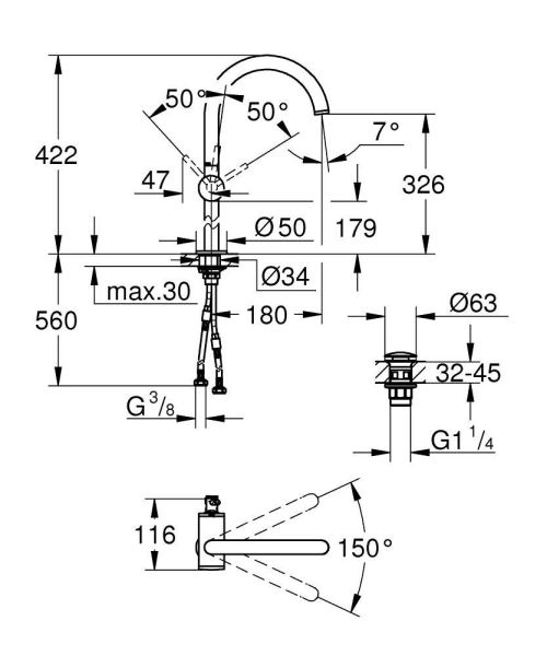 Grohe Atrio Waschtischarmatur XL-Size für freistehende Waschschüsseln