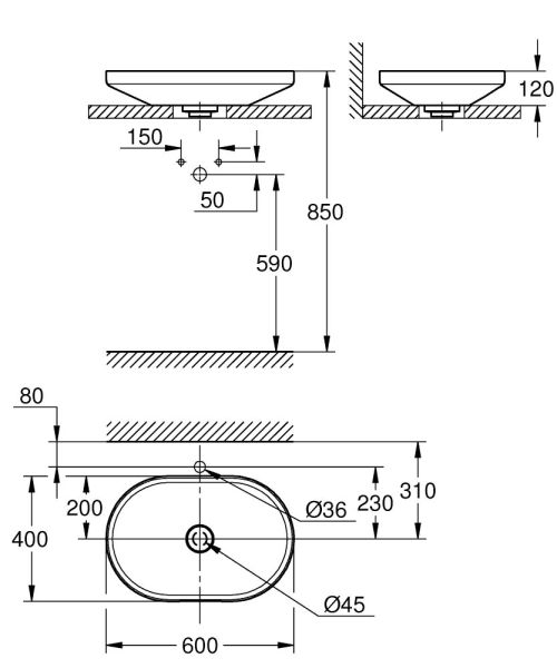 Grohe Airio Aufsatzschale oval 60x40cm, weiß PureGuard