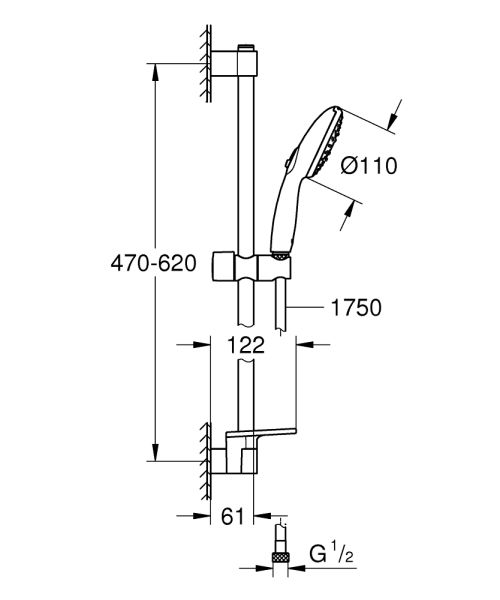 Grohe Tempesta 110 Brausestangenset 60cm mit Metallbrauseschlauch 175cm, 3 Strahlarten, chrom