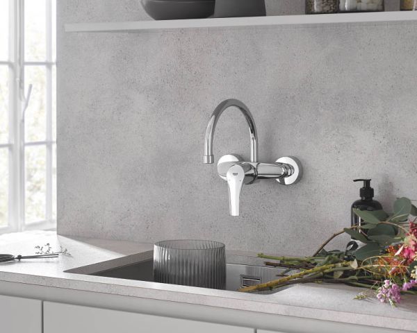 Grohe Eurosmart Spültischbatterie mit schwenkbarem C-Auslauf, Wandmontage, chrom 32482003