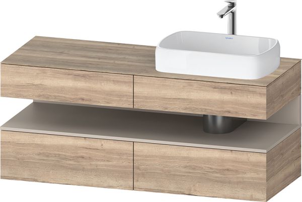 Duravit Qatego Unterschrank für Aufsatzbecken 140x55cm in eiche marmoriert, mit offenem Fach in taupe matt, Ausschnitt rechts QA4766