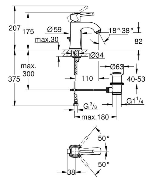 Grohe Grandera Einhand-Waschtischbatterie M-Size mit Ablaufgarnitur