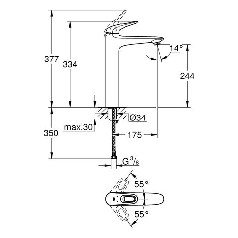 Grohe Eurostyle Einhand-Waschtischbatterie XL-Size, offener Hebelgriff, moon white