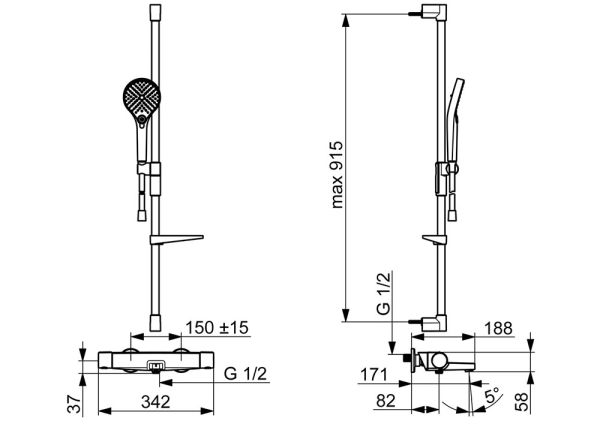 Hansa Hansaoptima Wannen- und Brause-Thermostat-Batterie mit Brausegarnitur, chrom