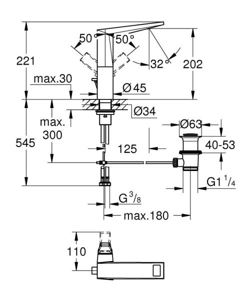 Grohe Allure Brilliant Einhand-Waschtischbatterie L-Size mit Rändelstrukturgriff