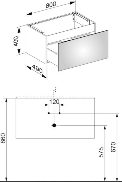 Keuco X-Line Waschtischunterbau 80x40x49cm mit Frontauszug