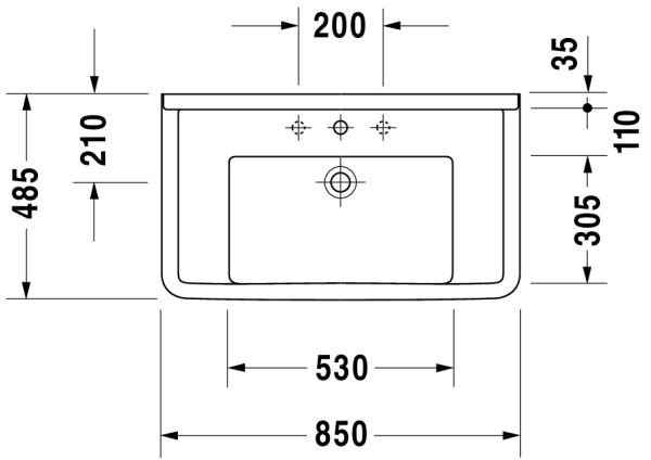 Duravit Starck 3 Waschtisch rechteckig 85x48,5cm, mit 1 Hahnloch, mit Überlauf, weiß 0304800000