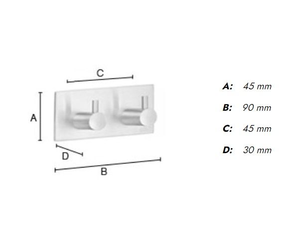 Smedbo Square Design selbstklebender Doppel-Haken, 9x4,5cm, edelstahl gebürstet