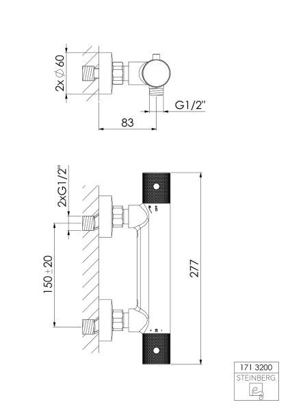 Steinberg Serie 170 Aufputzthermostat ½" für Dusche