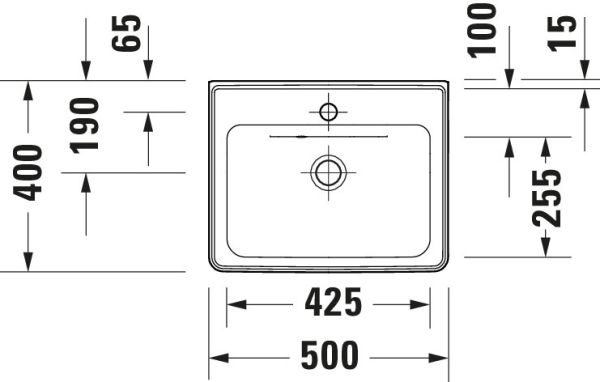 Duravit D-Neo Handwaschbecken rechteckig 50x40cm, mit Überlauf, mit WonderGliss, weiß 07425000601