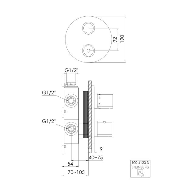 Steinberg Fertigmontageset für Unterputzthermostat mit 3-Wege-Umsteller, Abdeckplatte rund