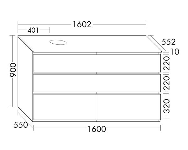 Burgbad Lin20 Waschtischunterschrank 160x55cm mit Konsolenplatte, 6 Auszüge, bodenstehend SGRB160LF5351