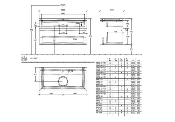 Villeroy&Boch Legato Waschtischunterschrank 100x50cm für Aufsatzwaschtisch, 2 Auszüge