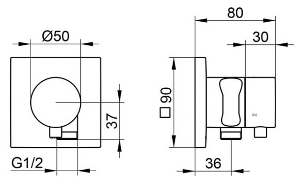 Keuco IXMO 3-Wege Umstellventil eckig m. Schlauchanschl. u. Brausehalter m. Griff Comfort