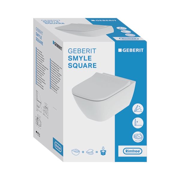 Geberit Smyle Square Set Wand-WC mit WC-Sitz, weiß