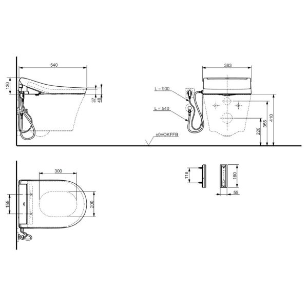 TOTO WASHLET RG Lite mit seitlichen Anschlüssen inkl. Fernbedienung, weiß