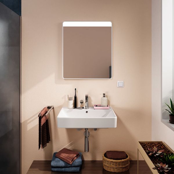 hansgrohe Xarita Lite Q Spiegel rechteckig, horizontale LED-Beleuchtung, Spiegelheizung, IR Sensor