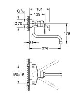 Vorschau: Grohe Eurosmart Spültischbatterie, Wandmontage, Ausladung 27,6cm, chrom