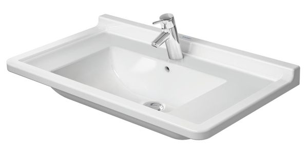 Duravit Starck 3 Waschtisch rechteckig 85x48,5cm, mit 1 Hahnloch, mit Überlauf, WonderGliss, weiß 03048000001