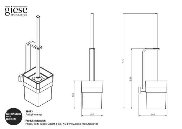 Giese Gifix Tono Toilettenbürstengarnitur, Wandmodell, schwarz matt