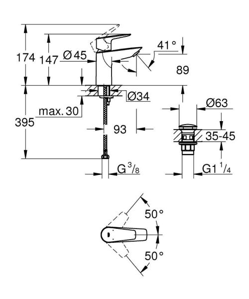 Grohe BauEdge Einhand-Waschtischbatterie S-Size mit Push-Open Ablaufgarnitur, chrom