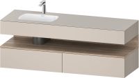 Duravit Qatego Einbauwaschtisch links mit Unterschrank 160x55cm in taupe matt, mit offenem Fach in eiche marmoriert QA4795