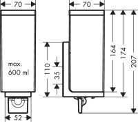 Vorschau: Axor Universal Rectangular Flüssigseifenspender 600ml, technische Zeichnung