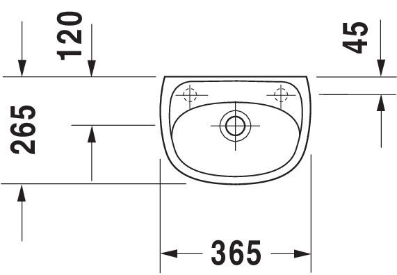 Duravit Duraplus Handwaschbecken halbrund 36,5x26,5cm, mit Überlauf, ohne Hahnloch, weiß 0797350000