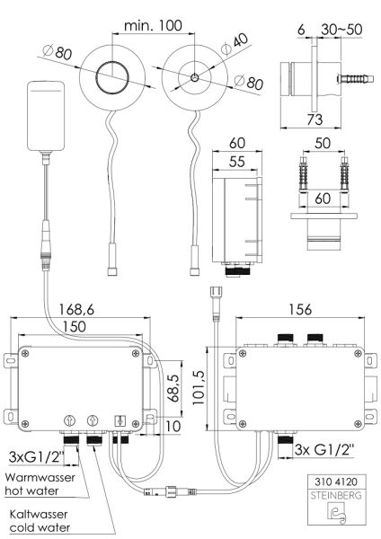 Steinberg Serie 310 iconic elektronisches Dusch-Thermostat mit Digitalanzeige für 2 Verbraucher