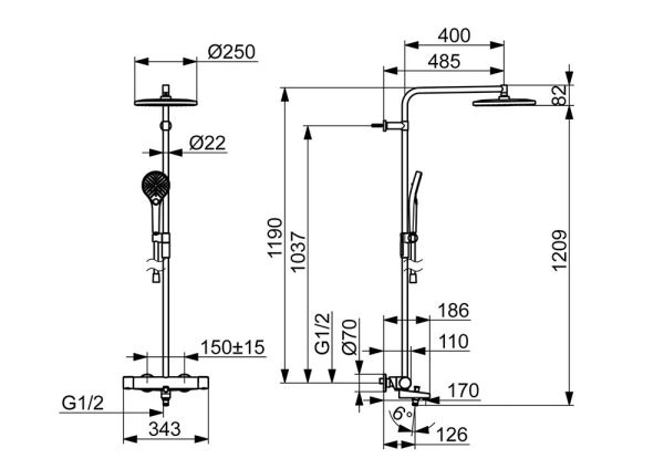 Hansa Hansaviva Duschsystem mit Thermostat-Wannenbatterie, chrom