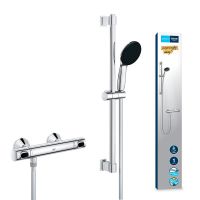 Vorschau: Grohe QuickFix Precision Flow Thermostat-Brausebatterie mit Brausestange 60cm & Handbrause, chrom 34800001