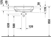 Vorschau: Duravit No.1 Halbeinbauwaschtisch rechteckig 55x46cm, mit Überlauf, ohne Wondergliss, weiß 03765500002