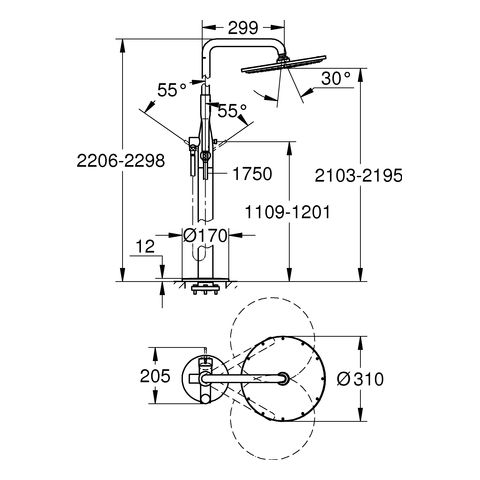 Grohe Essence Duschsystem bodenstehend/freistehend, wassersparend, supersteel