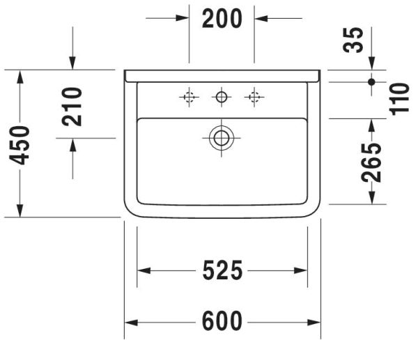 Duravit Starck 3 Waschtisch 60x45cm, mit Überlauf, ohne Wondergliss, weiß 0300600000