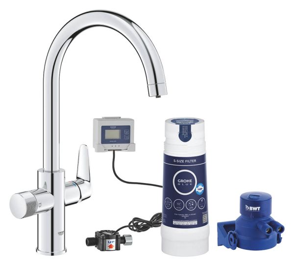 Grohe Blue Pure BauCurve Küchenarmatur Starter Set, mit C-Auslauf und S-Size Filter, chrom 30581000